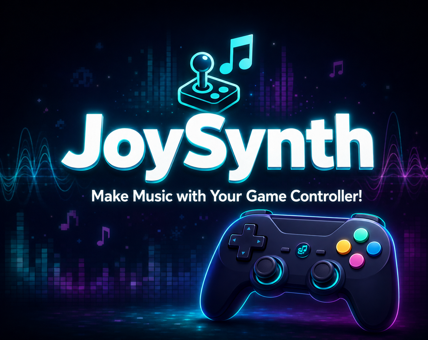 JoySynth game controller music software for Windows with gamepad and synthesizer graphics